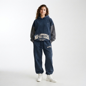 Custom Washed Oversized Hoodie and <b>Jogger</b> Sweatpants Set <b>Women</b> Cotton <b>Fleece</b> Streetwear Tracksuit OEM ODM - Product Image 1