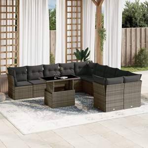 Conjunto de Sofá de Jardín de Ratán PE Gris con Acero con Recubrimiento en Polvo y Vidrio Templado, Muebles de Exterior Premium - Product Image 1