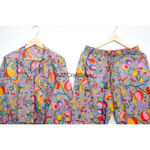 Ensemble de pyjama pour demoiselle d'honneur en coton 100% doux, respirant, à séchage rapide, imprimé floral, manches courtes, taille élastique, longueur intégrale, style indien - Product Image 5