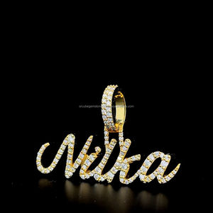 Totalmente hielo Moissanite personalizado letra pequeña colgante nombre personalizado encanto Collar para mujeres niños placa de identificación para regalo de aniversario - Product Image 3