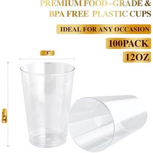 100 gobelets en plastique rigide jetables transparents, robustes, réutilisables, kits de fournitures pour fêtes - Product Image 3