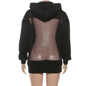 Sudadera con Capucha Transparente de Moda 2026 para Mujer, con Parches de Malla, Manga Larga, Logotipo Frontal, Alta Calidad - Product Image 2