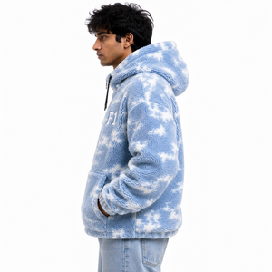 Sweat à capuche zippé sur le côté en polaire Sherpa personnalisé, coupe oversize, style streetwear hivernal pour homme, vêtements décontractés d'hiver, fabrication américaine - Product Image 3