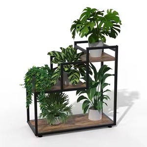 Moderno juego de estantes de madera para plantas de varios niveles, diseño minimalista moderno para uso en interiores con plantas verdes y velas, soporte de madera para plantas - Product Image 2