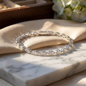 925 Sterling Silver Moissanite Bracelet Marquise Cut Twist Link Sparkling Box Clasp <b>Gift</b> for Women Girls - Product Image 1