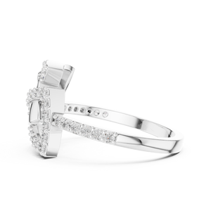 Bague en diamant géométrique de luxe pour femmes |   Design moderne à double boucle |   Sertissage micro-pavé |   Bague en moissanite - Product Image 3