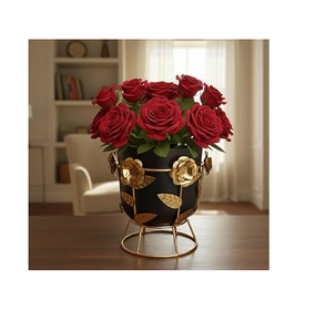 Metal Planter Pot And Stand Balcony Rustic Metal Planter Pot Metal Flower Stand With Round Planter Pot <b>For</b> Indoor - Product Image 2