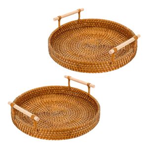 Handwoven RATTAN <b>TRAY</b> FRUIT STORAGE <b>BASKET</b> with Handles Gift, Handmade <b>Basket</b> for Food Presentation - Product Image 1
