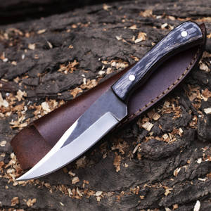 Cuchillo de Caza de Acero de Damasco Hecho a Mano, Forjado a Mano con Funda de Cuero, Espiga Completa, Grado Industrial OEM/ODM 56HRC - Product Image 2