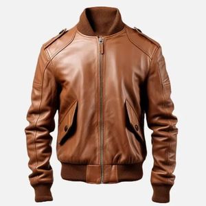Chaqueta de Cuero Genuino para Hombre, Diseño Unisex con Bloques de Color, Cuello Alto, Transpirable, Invierno 2021, Alta Calidad - Product Image 1