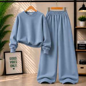 Ensemble sweat-shirt en polaire surdimensionné et pantalon à jambes larges pour femme – Ensemble de survêtement décontracté en deux pièces - Product Image 2