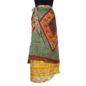 Falda Envolvente de Seda India Estampada Multicolor, Sari de Seda India Auténtico Vintage, Faldas Envolventes Mágicas, Falda Envolvente para la Playa - Product Image 5