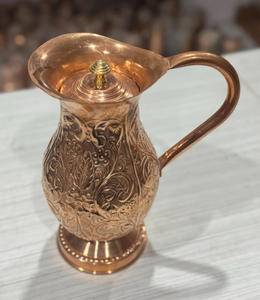 Carafe à eau en cuivre pur de haute qualité avec couvercle, carafe en cuivre durable, carafe à eau potable avec motifs gravés, pichet à boisson - Product Image 1