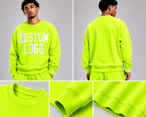 Sweat-shirt à col rond vert fluo pour homme, logo personnalisé imprimé sur le devant, coupe classique, décontracté, tricoté pour l'automne, style français - Product Image 5