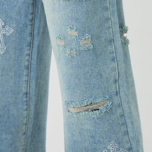 กางเกงยีนส์เดนิมทรงหลวมคุณภาพสูงน้ำหนักเบาสำหรับผู้ชาย พร้อมงานปักสไตล์ลำลองแนวสตรีทแวร์ - Product Image 6