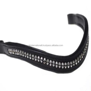 Bande de front de cheval en cuir rembourré en forme de vague de canal vide personnalisée avec une seule rangée de cristaux clairs chaîne en métal bride bande de front - Product Image 4
