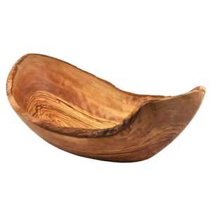Bol à salade ovale en bois d'acacia avec bord en écorce naturelle |   Fabriqué à la main, écologique, léger et durable |   Bol de service moderne pour fruits - Product Image 4