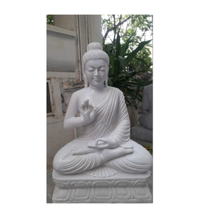 Escultura de Buda de Mármol Tradicional en Piedra Natural, Fuente de Templo, Ecológica, Hecha a Mano, Estatua de Loto Blanco para Meditación en Interiores - Product Image 4