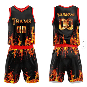 Custom High Quality Basketball Jersey Set Unisex Sleeveless Elastic Waist Sublimated Flame Print Teamwear Breathable Polyester - Product Image 5