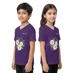 Camiseta Infantil con Estampado Floral de Corazón, Cuello en V, Unisex, Top con Flores Estampadas para Niños y Niñas, Ropa Casual Personalizada, Venta al Por Mayor OEM - Product Image 4