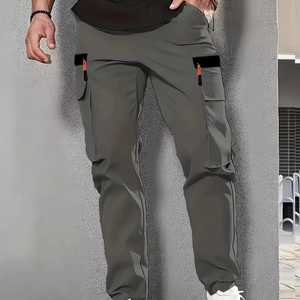 Pantalon cargo décontracté pour homme, idéal pour le travail en extérieur, couleur unie, plusieurs poches à rabat, en toile de coton mélangé mi-lourd, antistatique et respirant - Product Image 1