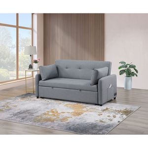 Canapé-lit convertible Radella 69"W en lin gris avec ports USB, prises de courant, poches et oreillers capitonnés – Confort optimal - Product Image 3