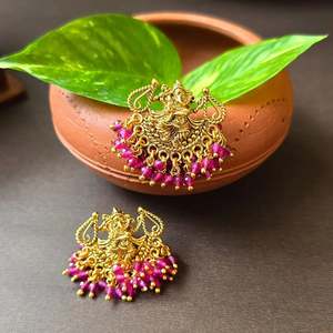 Ganesha Bezel Set Pearl Drop Hoop Earrings in Rose Gold Plated - Product Image 2
