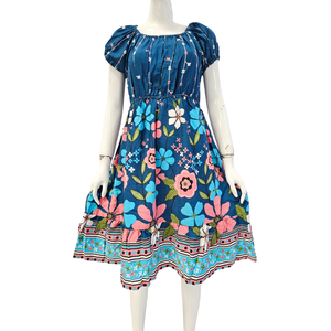 Vestido de algodón con estampado floral, cuello cuadrado, manga corta, corte holgado, largo hasta la rodilla, ropa informal para mujer, ropa de primavera - Product Image 5