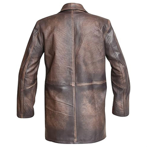 Manteau long en cuir véritable pour homme, col à revers, simple boutonnage, épais, sur mesure - Product Image 4