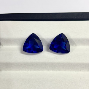 Zafiros azules cultivados en laboratorio, talla redonda trillón, facetados, sueltos, para la creación de joyas, zafiro corindón certificado. - Product Image 5