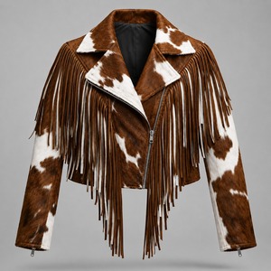 Chaqueta de cuero con pelo de vaca, estilo vintage, hecha a mano, de cuero genuino, ropa de calle, para hombre y mujer. - Product Image 5