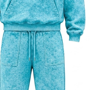 Conjunto Deportivo para Hombre, 100% Algodón, Lavado Ácido, Azul, 480 gsm, Alta Calidad, con Pedrería, Pantalones Largos con Cordón Ajustable, Ropa Casual - Product Image 6