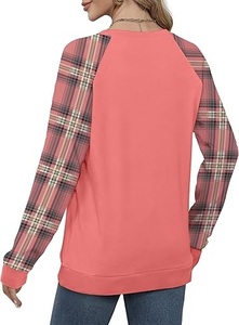 Breathable Raglan Printed Plaid <b>Pattern</b> Sleeve Sweatshirts O-Neck Raglan Sleeves Eco-Friendly Heavyweight Female Sweatshirts - Product Image 5