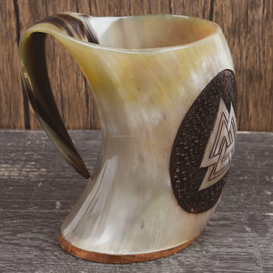 Handcrafted Customised Viking Carving Ceramic Drinking Horn <b>Mug</b> Highly Polished Natural Horn India for Business Gifts-Wine Beer - Product Image 3