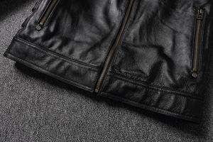 Veste de motard en cuir de vache véritable, coupe ajustée, avec logo personnalisé - Product Image 6