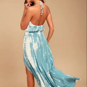 Bohemian Blue <b>White</b> Tie Dye <b>Maxi</b> Dress Backless Halter Neck Summer Vacation Resort Wear for Women - Product Image 1
