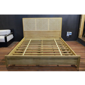 Ananta Solid Teak Wood <b>Bed</b> Frame & Rattan Headboard <b>Queen</b> <b>Size</b> Bedroom Furniture - Product Image 1