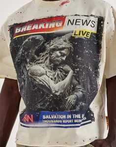 เสื้อยืดคอตตอนทรงปกติสำหรับผู้ชายแบบสั่งทำ OEM ผ้าหนานุ่ม ซักแบบวินเทจ คอกลม แขนปกติ พร้อมลายทอแบบเรียบ - Product Image 5
