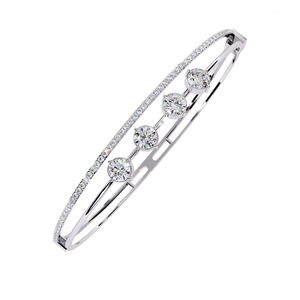 Rose <b>Gold</b> Diamond <b>Bangle</b> Bracelet Round Brilliant Cut Claw Setting Luxury Women's Geometric Design Wedding Jewelry - Product Image 3