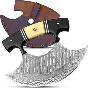 Couteau de chef Ulu professionnel en acier Damas forgé à la main, manche ambidextre, étui en cuir, lame extra-affûtée, personnalisable, pour la cuisine - Product Image 1