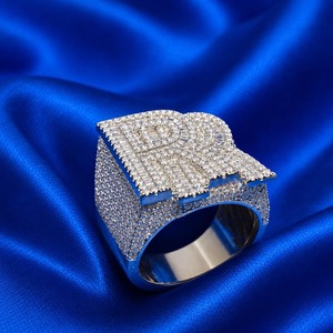 Baguette Cut VVS Moissanite <b>Initial</b> R <b>Ring</b> 925 Sterling Silver Hip Hop Jewelry Gift - Product Image 5