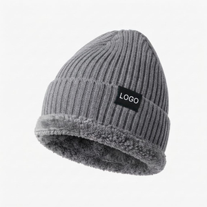 Solid Gray Knitted Beanie With Fleece Lining For Men Women Casual Wear <b>Warm</b> <b>Hat</b> For Winter - Product Image 2