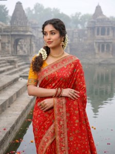 Sari en tissu Chainya teint à la main, pour mariage et fête, avec broderie florale Zari, scintillant, traditionnel et de créateur - Product Image 3