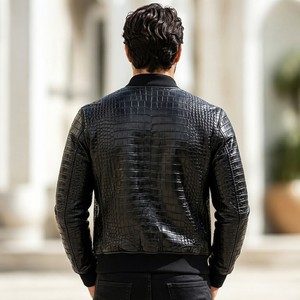Chaqueta Bomber de Cuero Grabado para Hombre LEATHER SPOT - Diseño a Cuadros Transpirable Casual de Verano - Product Image 6