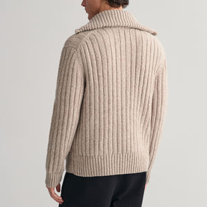 Cárdigan de lana para hombre con cuello tipo cowl, cremallera, bolsillos inclinados acanalados, de peso pesado, informal, de invierno, personalizado, venta al por mayor de fábrica - Product Image 2