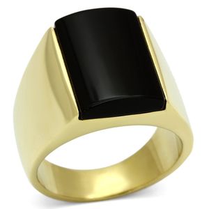 Anello alla Moda TK726 in Acciaio Inossidabile Placcato Oro IP (Ion Plating) con Onice Semiprezioso Color Jet - Accessorio Premium - Product Image 1