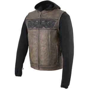 Chaleco de cuero genuino personalizado para hombre, con diseño de calavera en relieve, para motociclistas, con cremallera, para montar en moto. - Product Image 6
