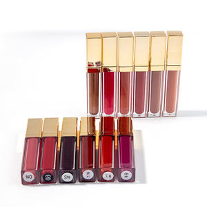 Brillo Labial Impermeable de Alta Pigmentación, 12 Tonos, Tubo Cuadrado Dorado, Larga Duración, Lápiz Labial Líquido Personalizable - Product Image 1