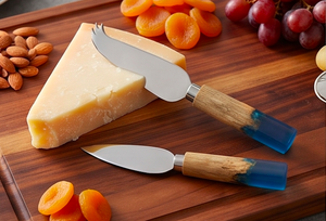 Handcrafted <b>Cheese</b> <b>Knife</b> <b>Set</b> Stainless Steel Blade With Wood Handle Blue Dipped Design Durable Kitchen Tools For Home And Hotel - Product Image 5
