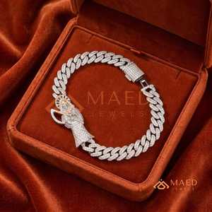 Pulsera Cubana de Plata con Moissanita, Cadena Fina, Pulsera de Eslabones, Premium de Lujo, Moda - Product Image 4